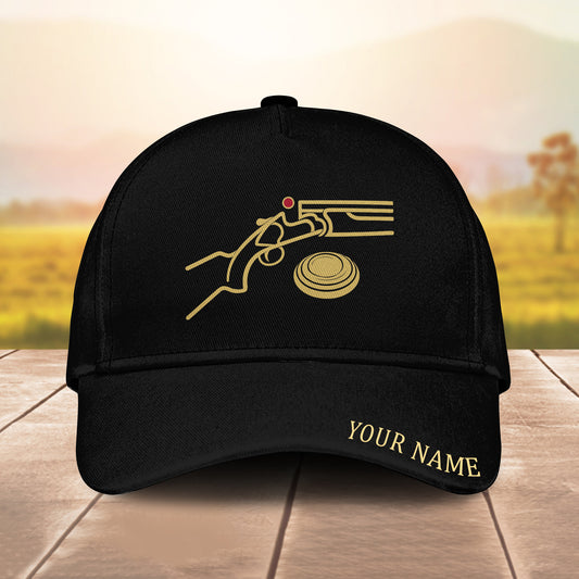 Maxcorners Trap Shooting Gold Line Art Shotgun Clay Target Script Name Personalized Classic Cap