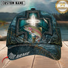 Maxcorners Fishing Glowing Cross Barbed Wire Teal Water Customized Name 3D Cap