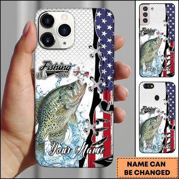 Maxcorners Crappie Fishing American Flag Patriotic Water Splash Personalized Name Phone Case