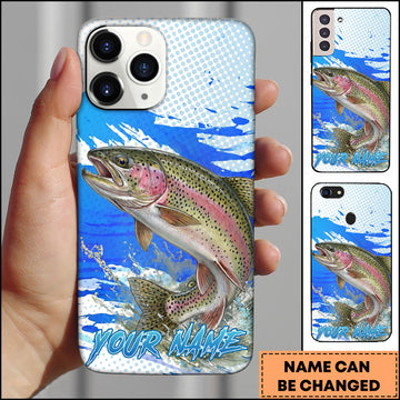 Maxcorners Fishing Trout Water Splash Blue Pop Art Personalized Name Phone Case