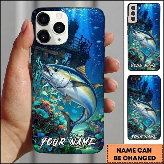 Maxcorners Fishing Deep Blue Coral Reef Customized Name 3D Phone Case