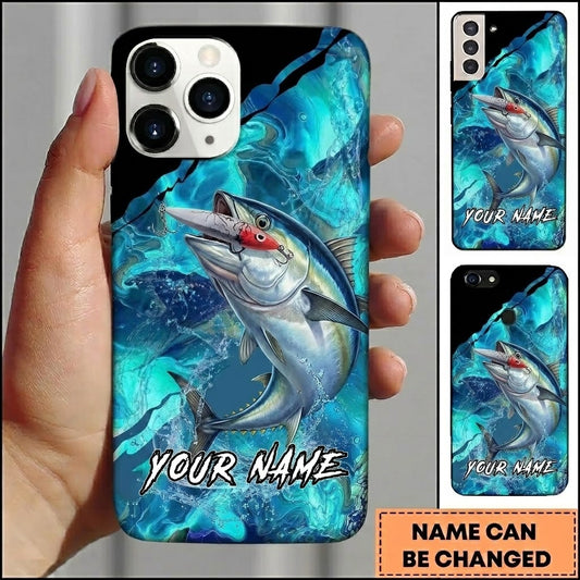 Maxcorners Fishing Black Teal Marble Lure Customized Name 3D Phone Case