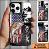 Maxcorners Fishing Patriotic USA Flag Mountain Angler Silhouette Personalized Name Phone Case (10 Fish Species)