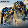 Maxcorners  Fishing Gold Stripe Personalized Name, Team Name Long Sleeve Shirt (9 Fish Species)