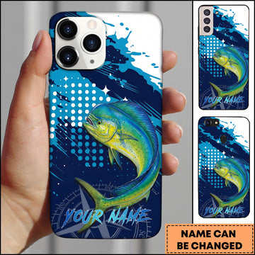 Maxcorners Fishing Mahi-Mahi Blue Ocean Compass Star Pop Art Personalized Name Phone Case
