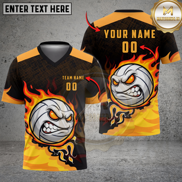 Maxcorners Volleyball Fireball Angry Cartoon Graphic Multicolor Options Personalized 3D V-neck T-Shirt