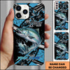 Maxcorners Fishing Blue Grunge Paint Splash Dynamic Art Personalized Name Phone Case (10 Fish Species)