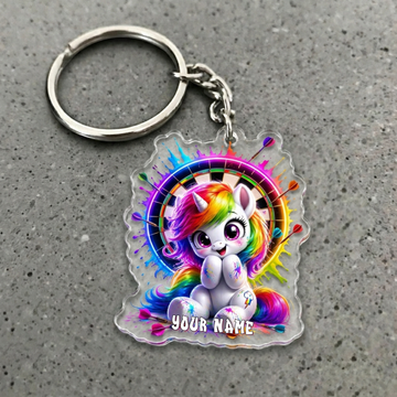 Maxcorners Kawaii Rainbow Unicorn Personalized Name Acrylic Keychain