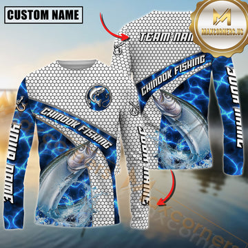 Maxcorners Chinook Fishing Honeycomb Electric Water Splash Personalized Name, Team Name Long Sleeve Shirt