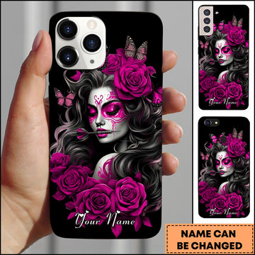 Maxcorners Red Rose Gothic Woman Butterfly Dark Art Multicolor Options Personalized Name 3D Phonecase