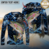 Maxcorners  Fishing Hexagon Water Splash Personalized Name, Team Name Long Sleeve Shirt (9 Fish Species)