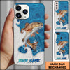 Maxcorners Fishing Ocean Blue Wave Scale Pattern Splash Personalized Name Phone Case (10 Fish Species)