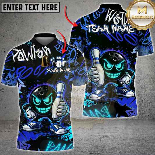 Maxcorners Bowling Team Shirt Neon Graffiti Smiley Bowling Ball Graphic Multicolor Options Personalized Name, Team Name 3D Shirt (4 Colors)