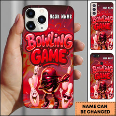 Maxcorners Bowling Phone Case Neon Bowling Ball And Pins Cartoon Party Style Personalized Name Phone Case | Red
