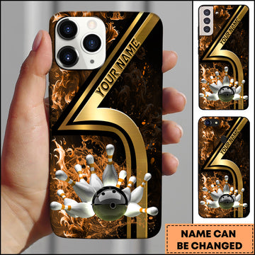 Maxcorners Bowling Phone Case Luxury Gold Number Five Bowling Strike Red Smoke Personalized Name Phone Case | Gold
