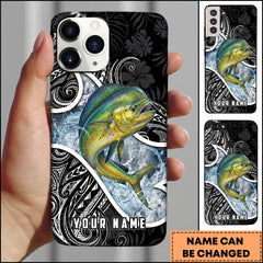 Maxcorners Mahi-Mahi Fishing Tribal Pattern Black White Water Splash Personalized Name Phone Case