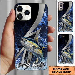 Maxcorners Tuna Fishing Blue Flame Lightning Strike Personalized Name Phone Case