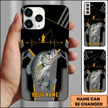 Maxcorners Crappie Fishing Heartbeat Angler Silhouette Design Personalized Name Phone Case