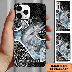 Maxcorners Chinook Fishing Tribal Pattern Black White Water Splash Personalized Name Phone Case