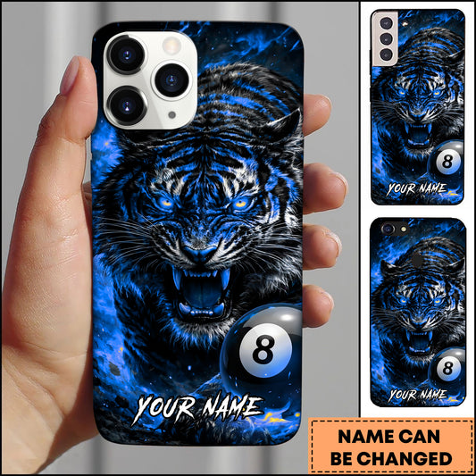 Maxcorners Tiger Fire Eyes Billiard 8 Ball Fury Multicolor Options Personalized Name 3D Phonecase