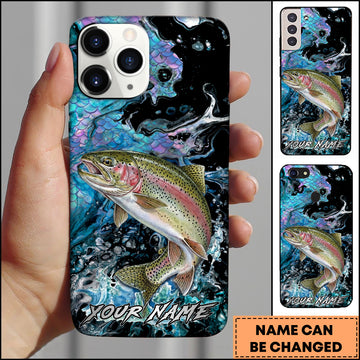 Maxcorners Trout Fishing Neon Scale Texture Water Splash Personalized Name Phone Case