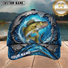 Maxcorners Fishing Blue Ocean Splash Metal Hook Customized Name 3D Cap
