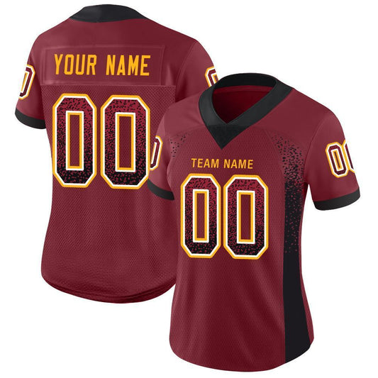 Maxcorners Custom Burgundy Black-Gold Drift Fashion Football Jersey LM2605