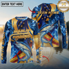 Maxcorners Fishing Blue Flame Personalized Name, Team Name Long Sleeve Shirt (9 Fish Species)