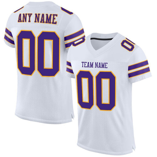 Maxcorners Custom White Purple-Gold Mesh Authentic Football Jersey LM2605