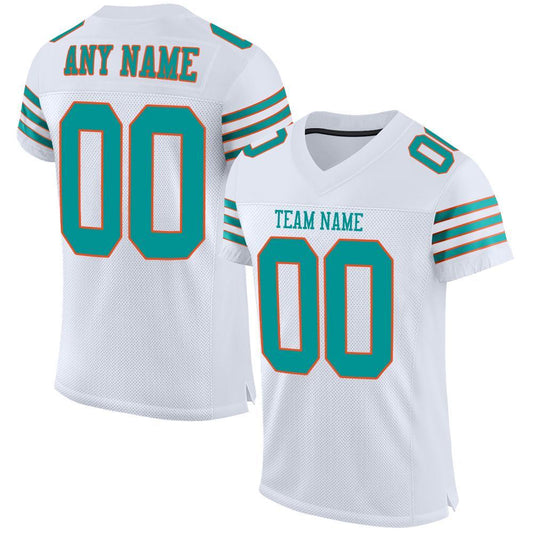 Maxcorners Custom White Aqua-Orange Mesh Authentic Football Jersey LM2605