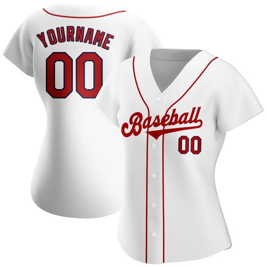 Maxcorners Custom White Red-Navy Modern Authentic Baseball Jersey LM2605