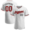 Maxcorners Custom White Black Pinstripe Red-Black Authentic Baseball Jersey LM2605