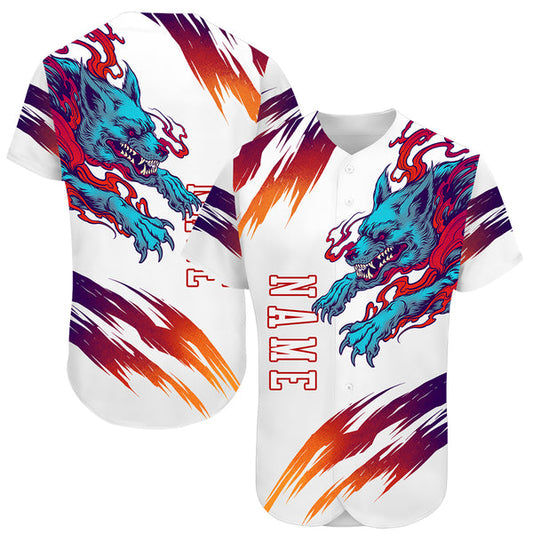 Maxcorners Custom White White-Red 3D Wolf Authentic Baseball Jersey
 LM0609