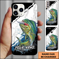 Maxcorners Mahi-Mahi Fishing Topwater Lure Splash Art Black White Personalized Name Phone Case