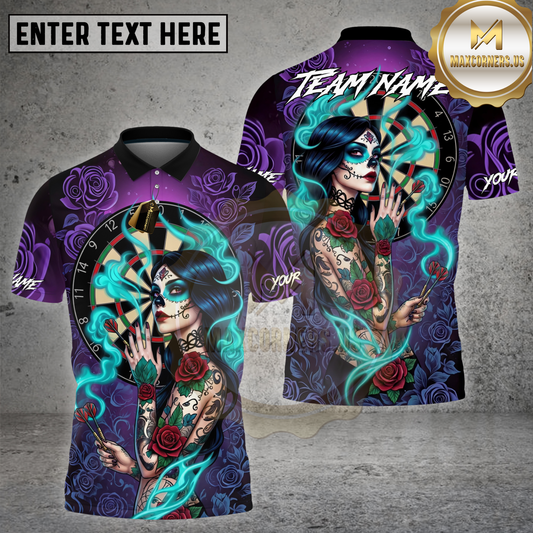 Maxcorners Darts Shirt Gothic Sugar Skull Rose Smoke Multicolor Options Personalized Name, Team Name 3D Shirt (4 Colors)