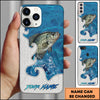 Maxcorners Fishing Ocean Blue Wave Scale Pattern Splash Personalized Name Phone Case (10 Fish Species)