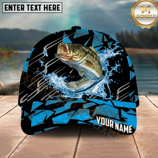 Maxcorners  Fishing Geometric Splash Dark Blue Pattern Personalized Name Classic 3D Cap (9 Breeds)