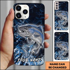 Maxcorners Trout Fishing Blue Grunge Splash Effect Personalized Name Phone Case