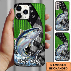 Maxcorners Tuna Fishing Neon Green Honeycomb Wave Splash Personalized Name Phone Case