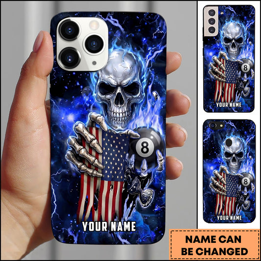 Maxcorners Skull USA Flag Lightning Billiard 8 Ball Style Multicolor Options Personalized Name 3D Phonecase
