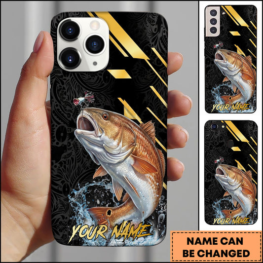 Maxcorners Redfish Fishing Luxury Black Gold Lightning Splash Personalized Name Phone Case