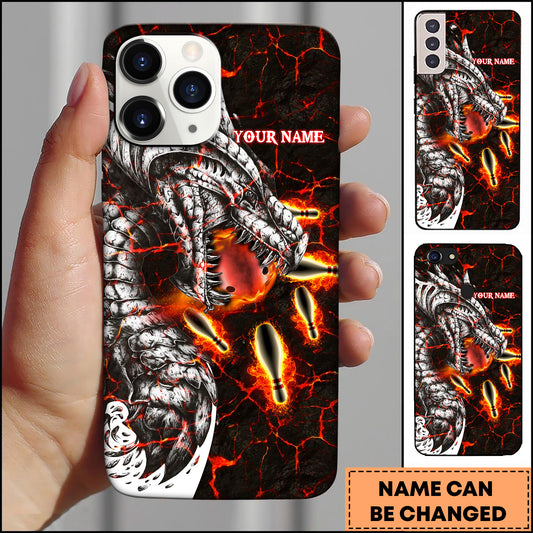Maxcorners Bowling Phone Case Lava Dragon Breathing Fire Bowling Ball Art Personalized Name Phone Case
