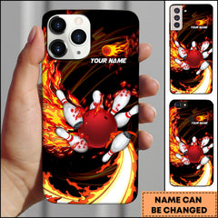 Maxcorners Bowling Phone Case Fire Tornado Bowling Ball And Pins Action Art Personalized Name Phone Case