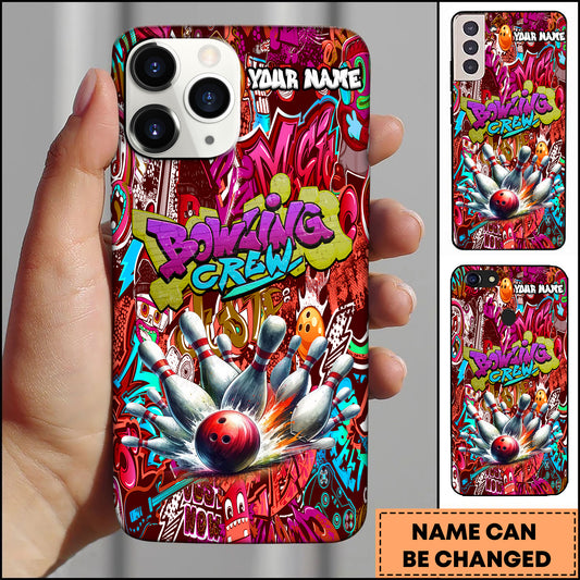 Maxcorners Bowling Phone Case Bowling Crew Graffiti Explosion Purple Neon Art Personalized Name Phone Case | Red