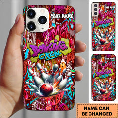 Maxcorners Bowling Phone Case Bowling Crew Graffiti Explosion Purple Neon Art Personalized Name Phone Case | Red