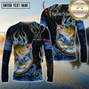 Maxcorners Freshwater Fish Fishing Flame Dark Blue Luxury Pattern Personalized Name, Team Name Long Sleeve Shirt (6 Breeds)