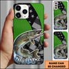 Maxcorners Fishing Neon Green Honeycomb Wave Splash Personalized Name Phone Case (10 Fish Species)