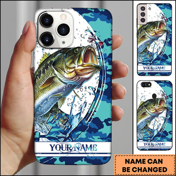 Maxcorners Fishing Phone Case Jumping Blue Camo Water Splash Personalized Name 3D Phone Case (10 Fish Species)
