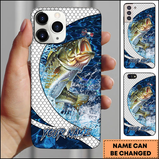 Maxcorners Fishing Phone Case Scale Deep Blue Water Splash Personalized Name 3D Phone Case (10 Fish Species)