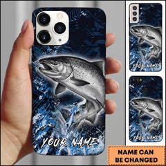 Maxcorners Chinook Fishing Blue Grunge Splash Effect Personalized Name Phone Case